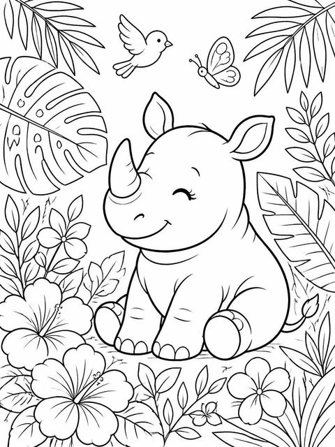 Coloring sheet in the Watercolor Rhino 3rd Birthday Invitation design
