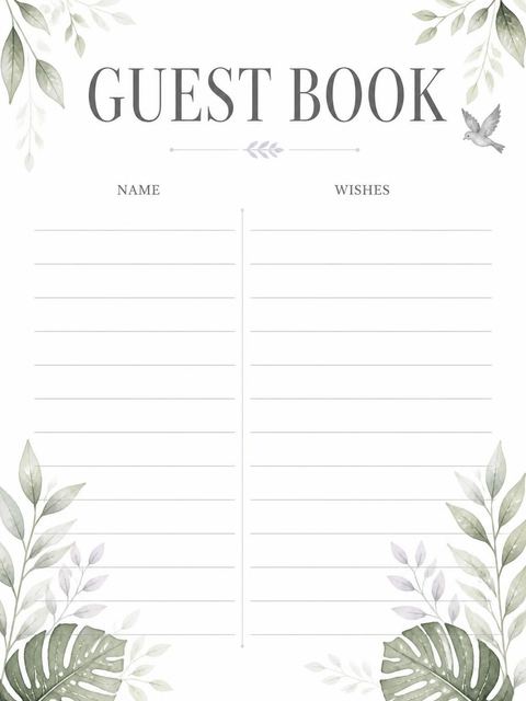 Guest sign-in sheet in the Watercolor Rhino 3rd Birthday Invitation design