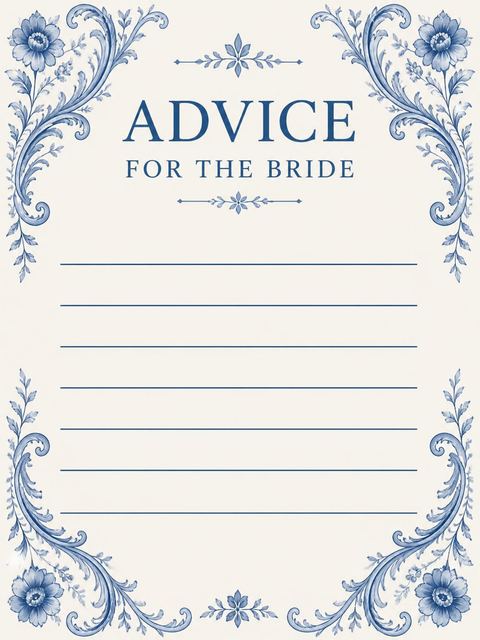 Advice card in the Blue Chinoiserie Floral Bridal Shower design