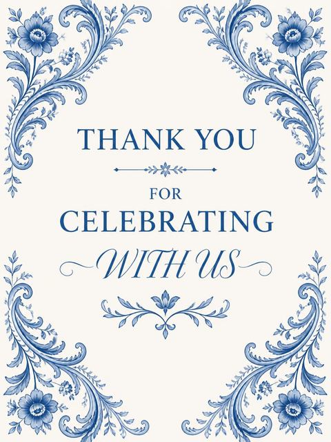 Thank-you flat in the Blue Chinoiserie Floral Bridal Shower design