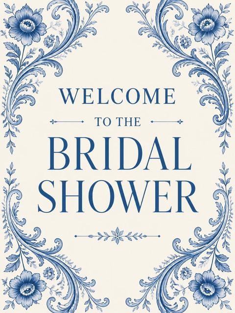 Welcome sign in the Blue Chinoiserie Floral Bridal Shower design
