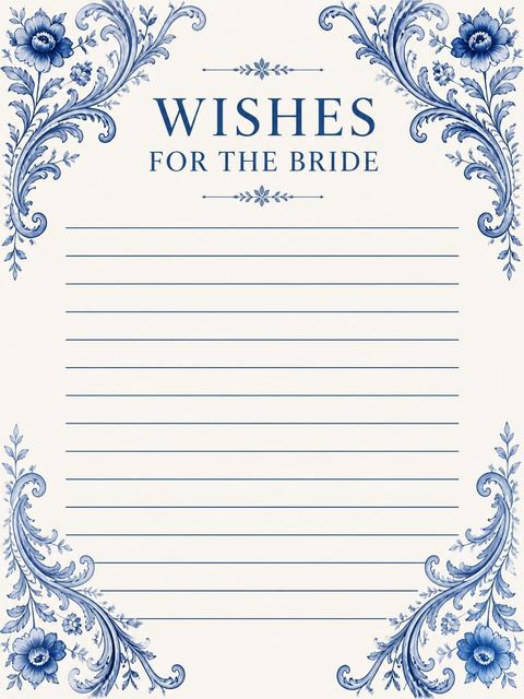 Wishes page in the Blue Chinoiserie Floral Bridal Shower design