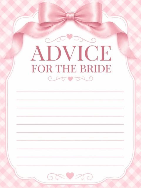 Advice card in the Pink Gingham Bow Bridal Shower design
