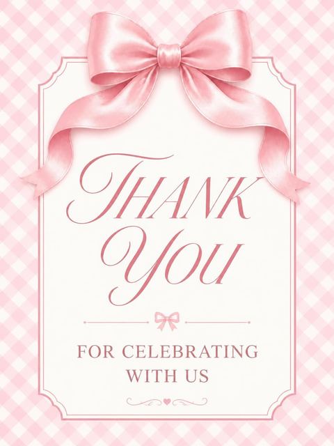 Thank-you flat in the Pink Gingham Bow Bridal Shower design