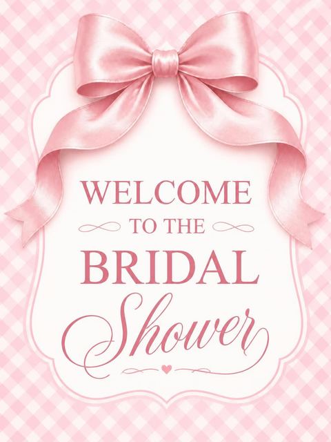 Welcome sign in the Pink Gingham Bow Bridal Shower design