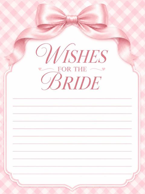 Wishes page in the Pink Gingham Bow Bridal Shower design