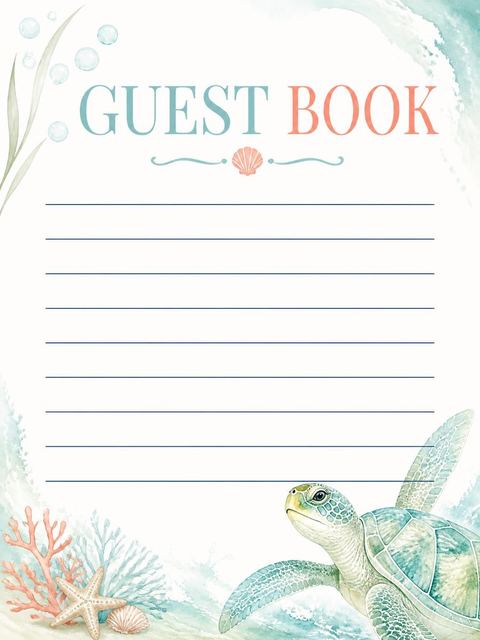 Guest sign-in sheet in the Watercolor Sea Turtle Beach Party design