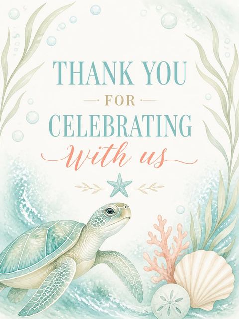 Thank-you flat in the Watercolor Sea Turtle Beach Party design