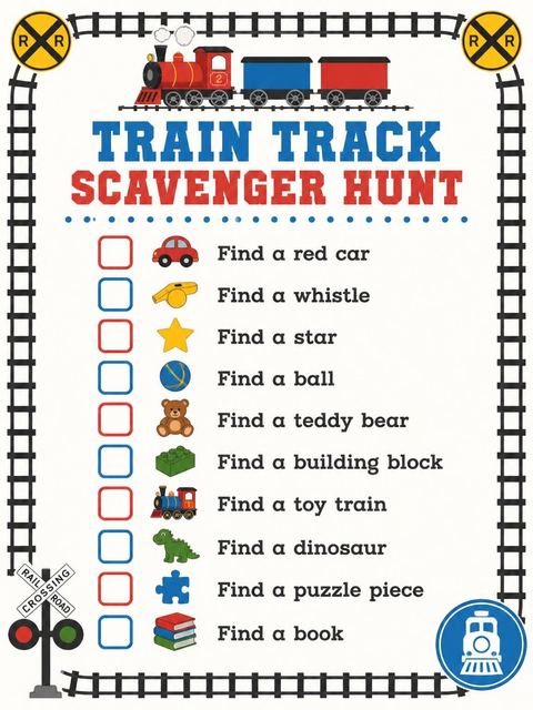 Scavenger hunt in the Red Train Blue Number 2nd Birthday design