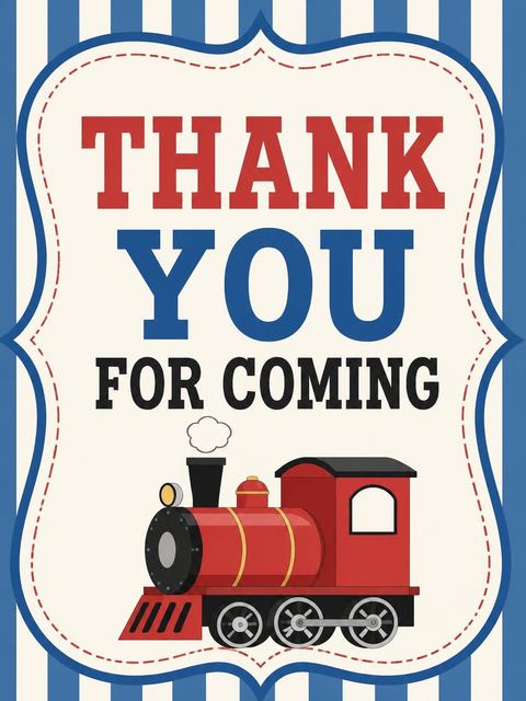 Thank-you flat in the Red Train Blue Number 2nd Birthday design