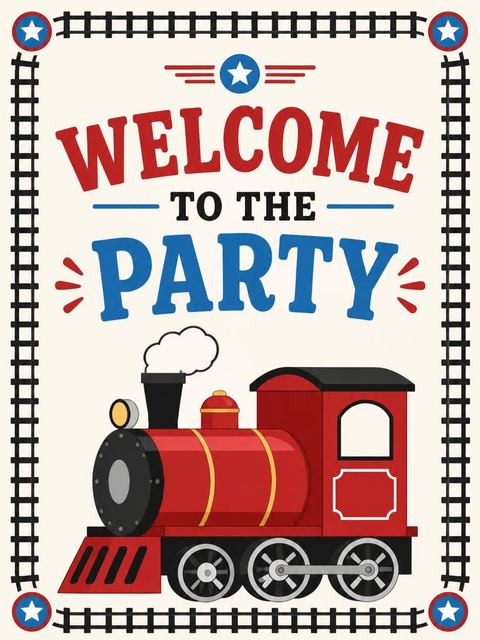 Welcome sign in the Red Train Blue Number 2nd Birthday design