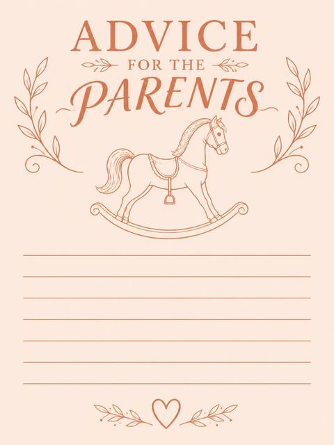 Advice card in the Peach Minimalist Rocking Horse Baby Shower design