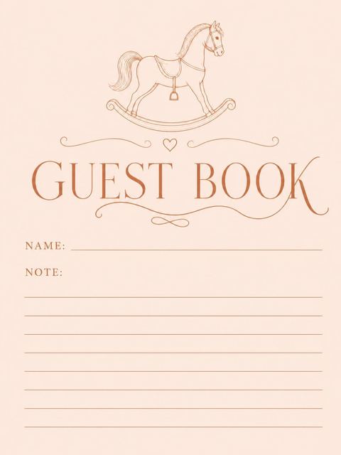 Guest sign-in sheet in the Peach Minimalist Rocking Horse Baby Shower design