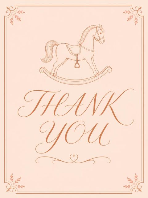 Thank-you flat in the Peach Minimalist Rocking Horse Baby Shower design