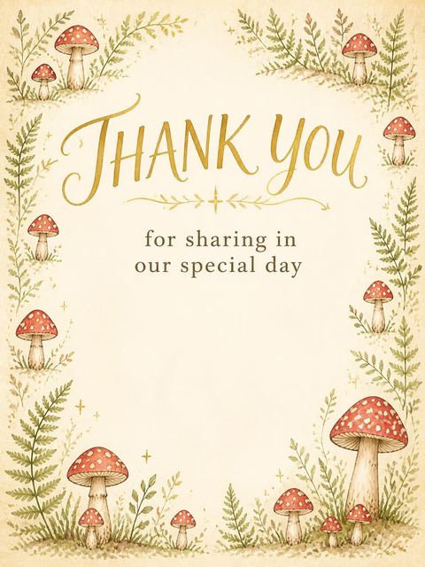 Thank-you flat in the Woodland Mushroom 1st Birthday Invitation design