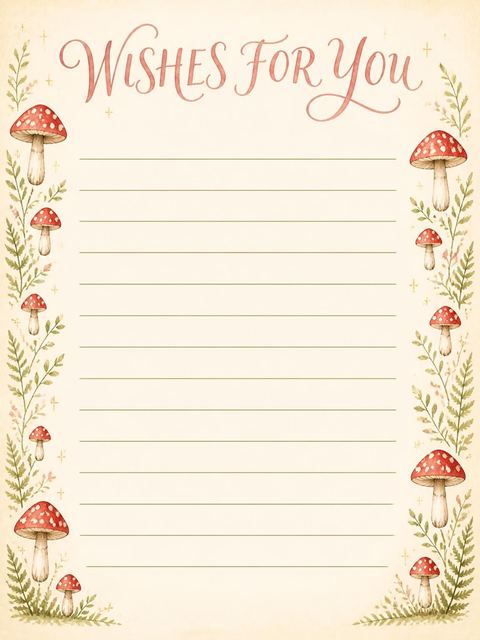 Wishes page in the Woodland Mushroom 1st Birthday Invitation design