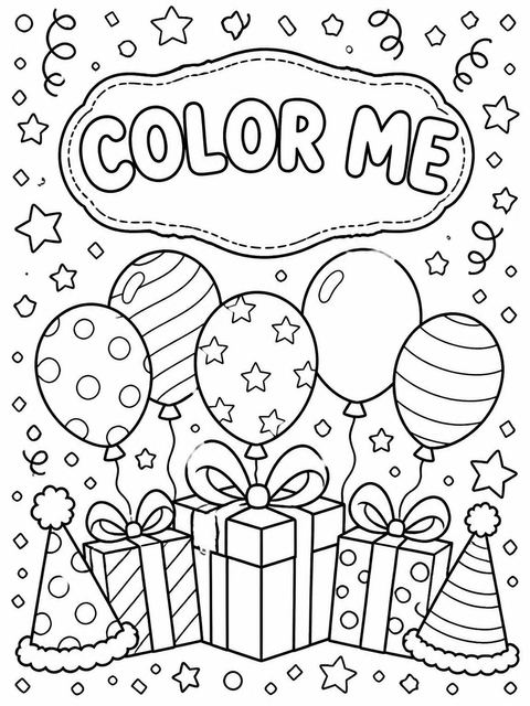Coloring sheet in the Primary Color Confetti 1st Birthday Invitation design