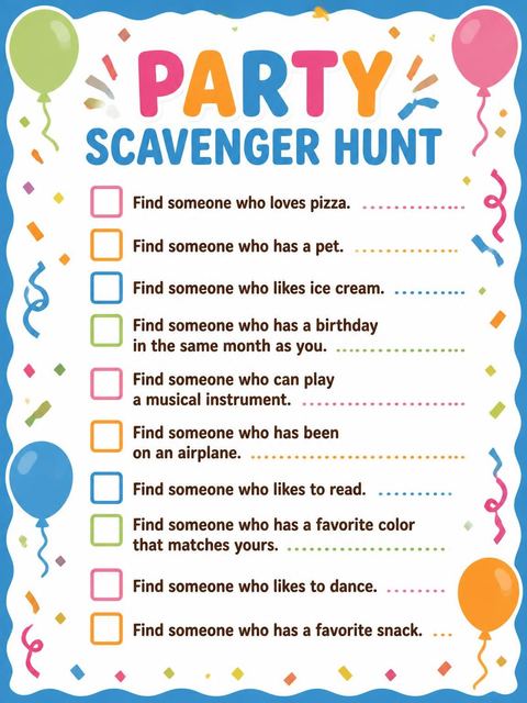 Scavenger hunt in the Primary Color Confetti 1st Birthday Invitation design