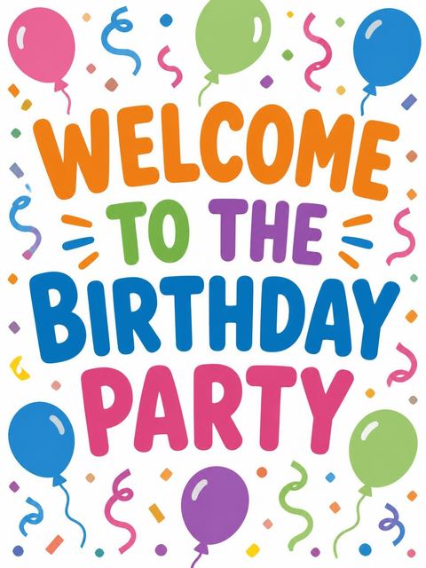 Welcome sign in the Primary Color Confetti 1st Birthday Invitation design