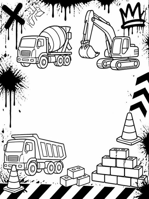 Coloring sheet in the Neon Caution Tape 5th Birthday Invitation design