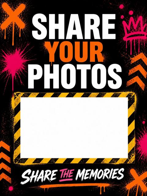 Hashtag card in the Neon Caution Tape 5th Birthday Invitation design
