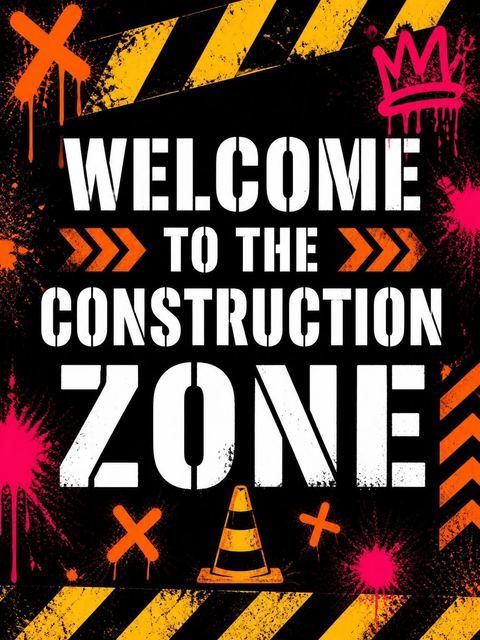 Welcome sign in the Neon Caution Tape 5th Birthday Invitation design