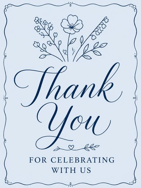 Thank-you flat in the Navy Line-Art Floral Bridal Shower design