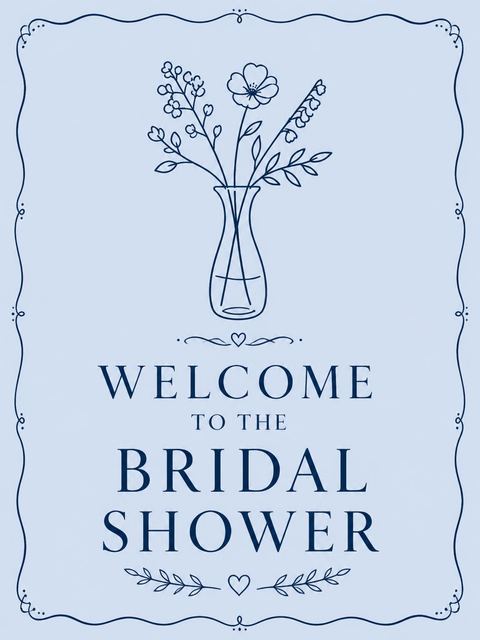 Welcome sign in the Navy Line-Art Floral Bridal Shower design