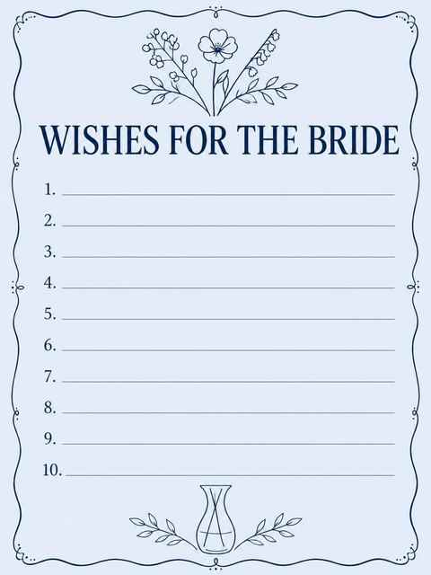 Wishes page in the Navy Line-Art Floral Bridal Shower design
