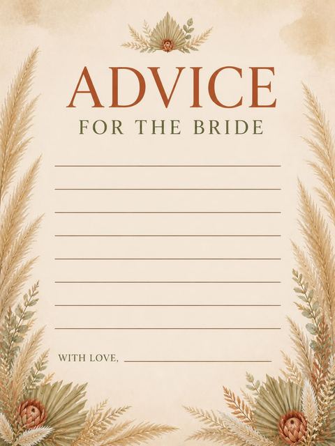 Advice card in the Parchment Pampas Grass Bridal Brunch design