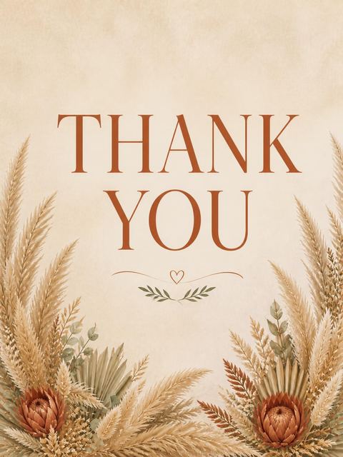 Thank-you flat in the Parchment Pampas Grass Bridal Brunch design