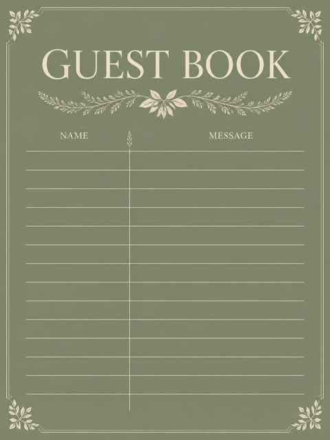 Guest sign-in sheet in the Sage Green Botanical Initial 12th Birthday design