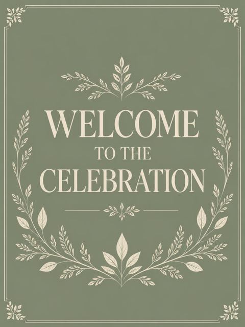 Welcome sign in the Sage Green Botanical Initial 12th Birthday design