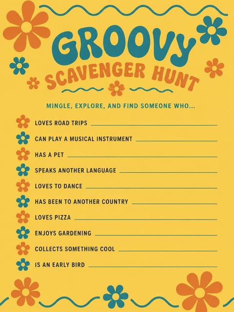 Scavenger hunt in the Retro Daisy 14th Birthday Invitation design