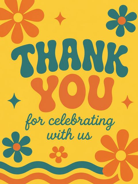 Thank-you flat in the Retro Daisy 14th Birthday Invitation design