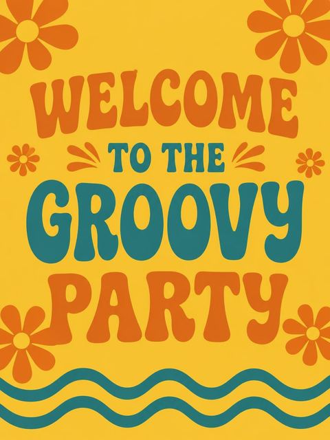 Welcome sign in the Retro Daisy 14th Birthday Invitation design