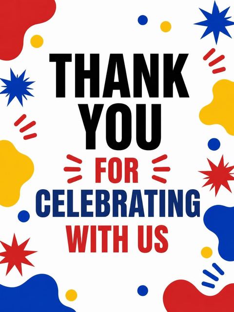 Thank-you flat in the Primary Color Abstract Birthday Invitation design