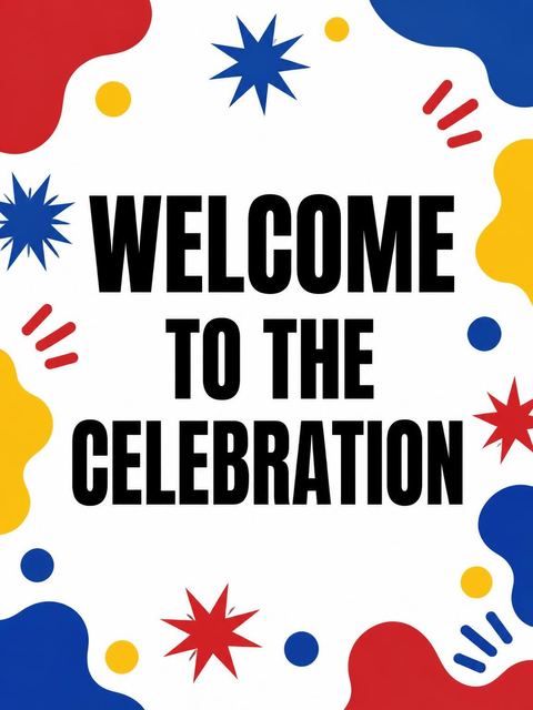 Welcome sign in the Primary Color Abstract Birthday Invitation design