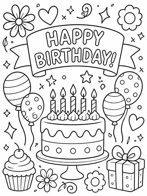 Coloring sheet in the Cream Doodle Pastel 11th Birthday Invitation design