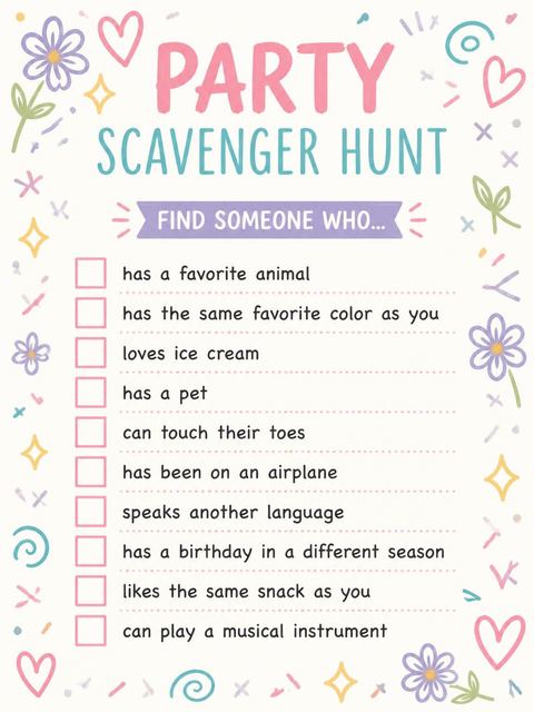 Scavenger hunt in the Cream Doodle Pastel 11th Birthday Invitation design