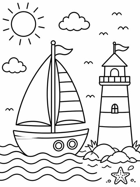Coloring sheet in the Crayon Nautical Motif 7th Birthday design