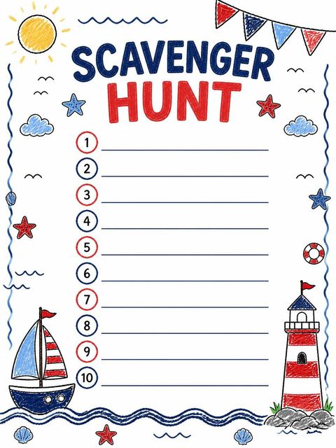 Scavenger hunt in the Crayon Nautical Motif 7th Birthday design