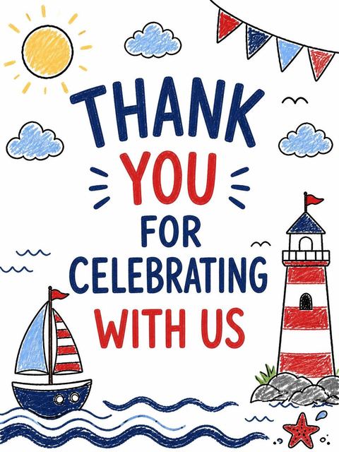 Thank-you flat in the Crayon Nautical Motif 7th Birthday design