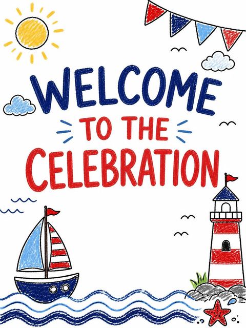 Welcome sign in the Crayon Nautical Motif 7th Birthday design