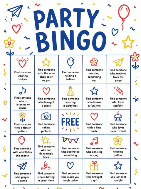 Bingo grid in the Primary Doodle Border 4th Birthday Invitation design