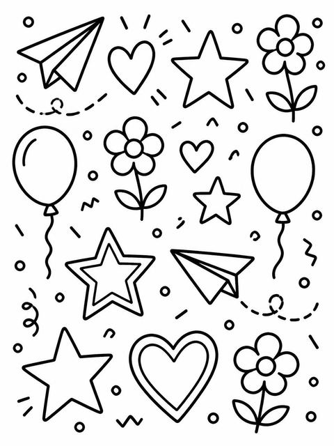 Coloring sheet in the Primary Doodle Border 4th Birthday Invitation design
