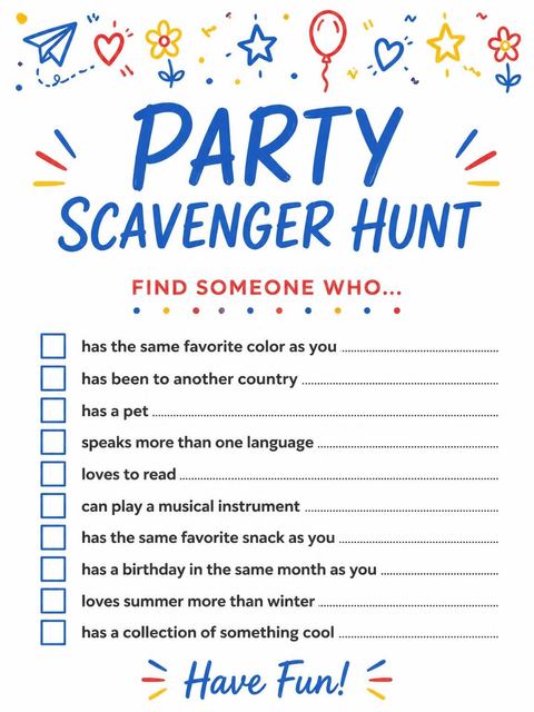 Scavenger hunt in the Primary Doodle Border 4th Birthday Invitation design
