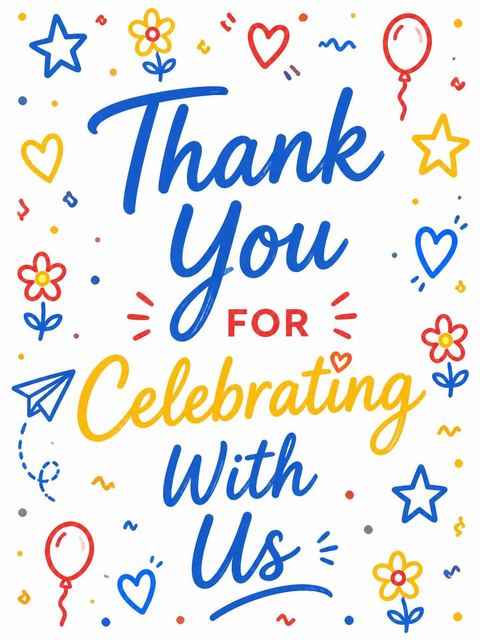 Thank-you flat in the Primary Doodle Border 4th Birthday Invitation design