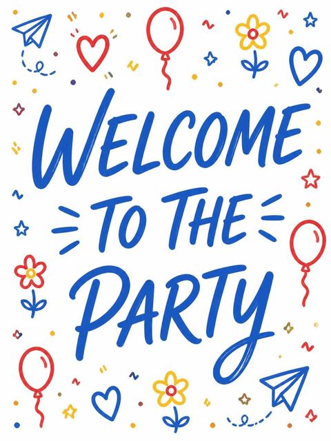 Welcome sign in the Primary Doodle Border 4th Birthday Invitation design