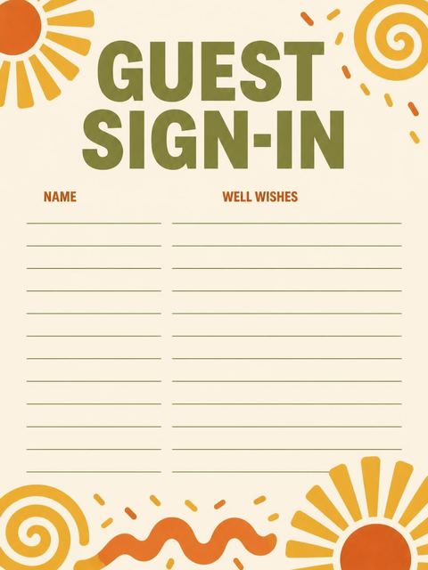 Guest sign-in sheet in the Retro Sun Geometric 75th Birthday design